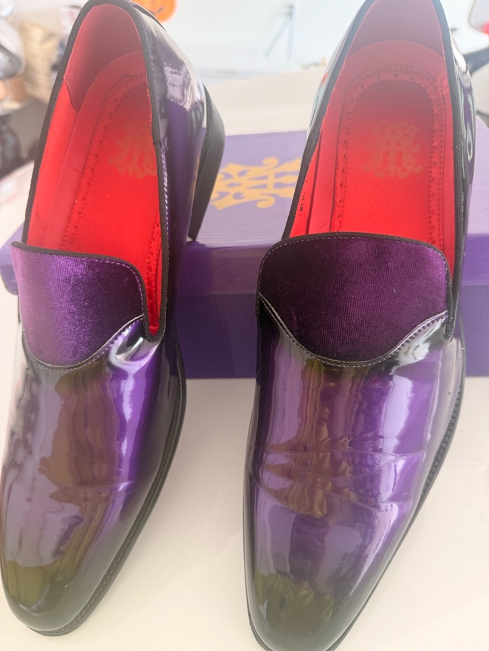 Purple Patent Loafers with Velvet Accent - Men’s Slip-On Dress Shoe - Picture 2 of 4
